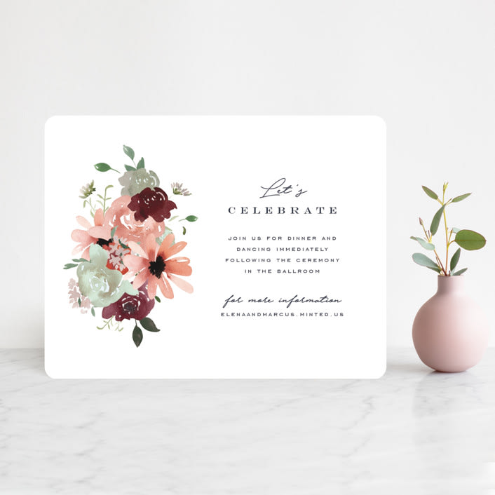 "Cascading Florals" - Reception Cards in Rouge by Leah Bisch - Front