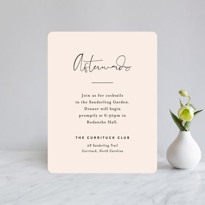 "Just the Two of Us" - Reception Cards in Blush by Jennifer Wick - Front