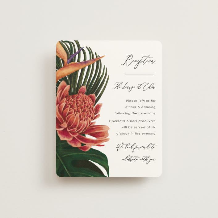 "Tropical Bouquet" - Reception Cards in Basil by Elly - Front