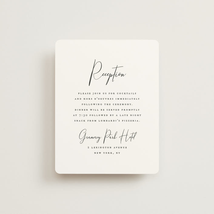 "Desire" - Reception Cards in Cotton by Jennifer Postorino - Front