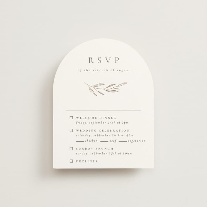 "Leaves" - Foil-Pressed Multi-Event RSVP Cards in Moss by Kelly Schmidt - Front