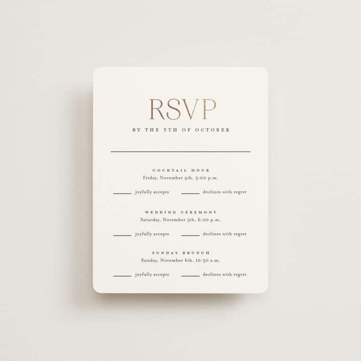 "Initialed" - Foil-Pressed Multi-Event RSVP Cards in Chantilly by Jessica Williams - Front