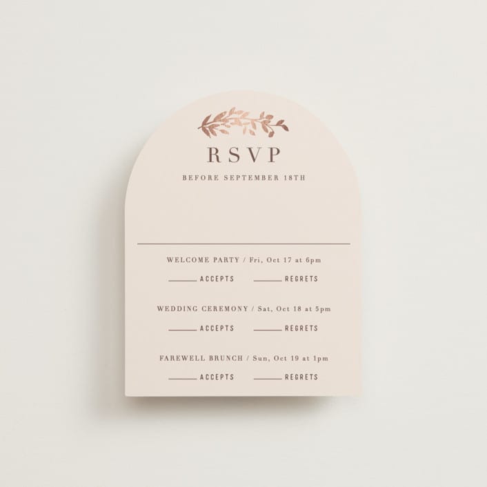 "Autumnal Arch" - Foil-Pressed Multi-Event RSVP Cards in Blush by Hooray Creative - Front