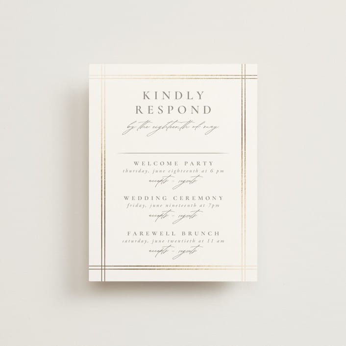 "Classic Line Frame" - Foil-Pressed Multi-Event RSVP Cards in Silk by Wildfield Paper Co - Front