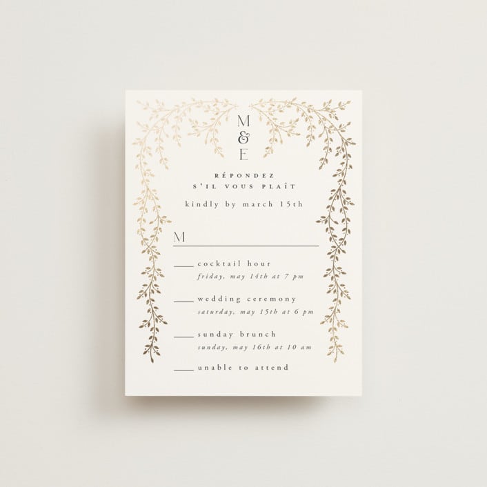 "Beautiful Chuppah" - Foil-Pressed Multi-Event RSVP Cards in Midnight by Ana de Sousa - Front