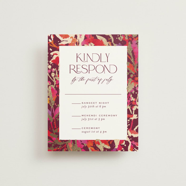 "Bright abstract" - Foil-Pressed Multi-Event RSVP Cards in Sangria by Jessica Corliss - Front