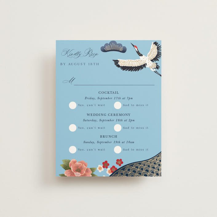 "kimono" - Foil-Pressed Multi-Event RSVP Cards in Ocean by Elly - Front