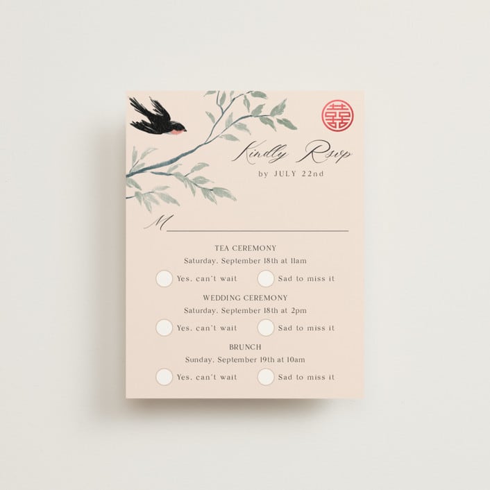 "LOVEBIRDS" - Foil-Pressed Multi-Event RSVP Cards in Cream by Elly - Front