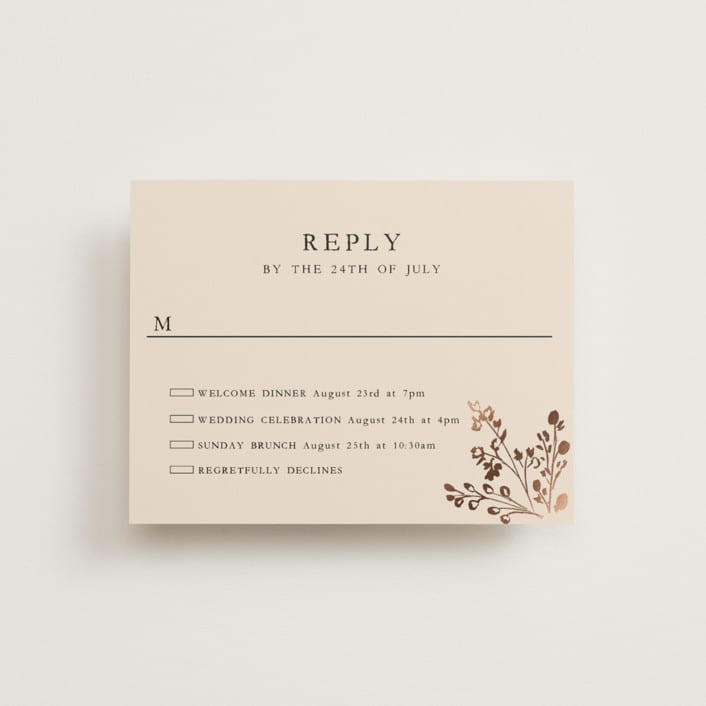 "Monogrammed Floral" - Foil-Pressed Multi-Event RSVP Cards in Harvest by Susan Moyal - Front