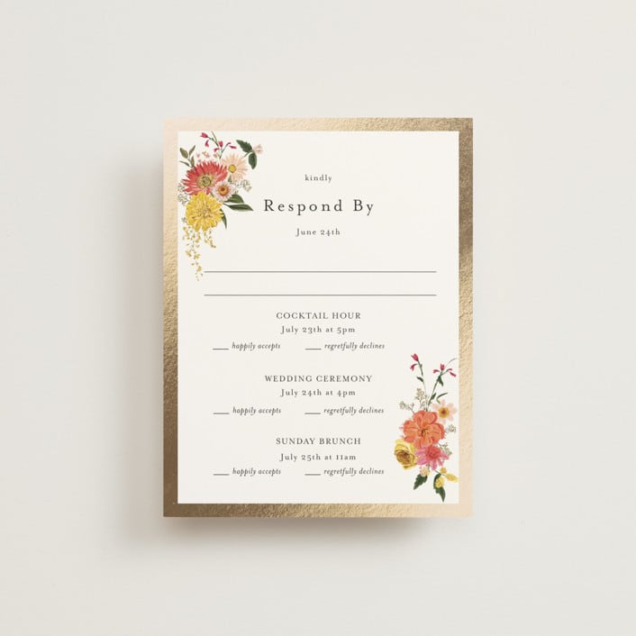 "Enchanting" - Foil-Pressed Multi-Event RSVP Cards in Burgundy by Susan Moyal - Front