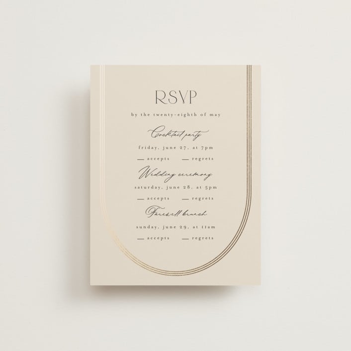 "Misha" - Foil-Pressed Multi-Event RSVP Cards in Latte by Kristie Kern - Front
