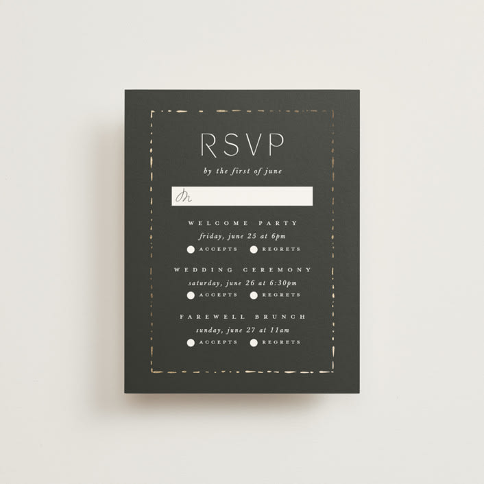 "Fringe" - Foil-Pressed Multi-Event RSVP Cards in Midnight by Leah Bisch - Front