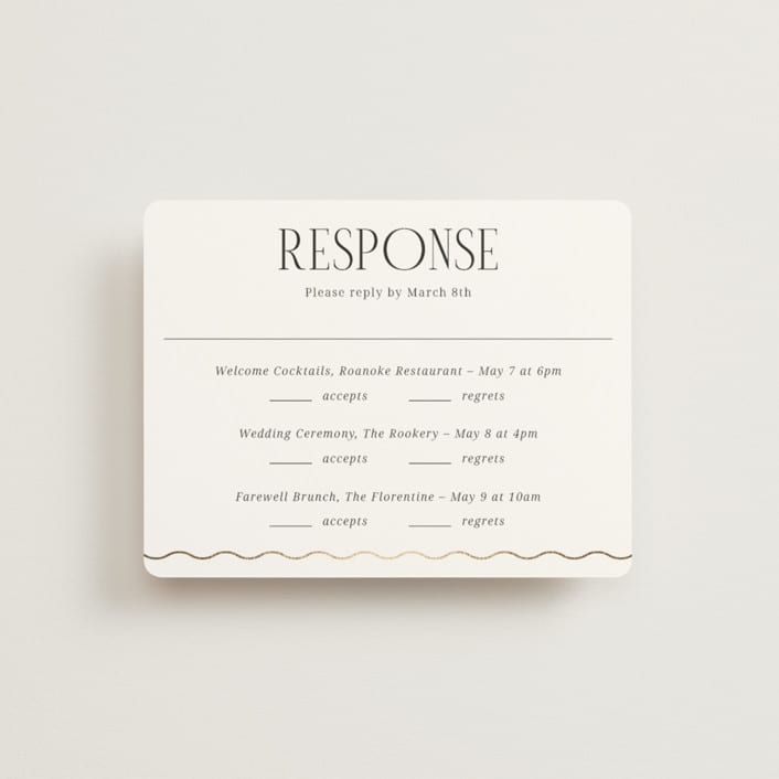 "Inventive" - Foil-Pressed Multi-Event RSVP Cards in Pepper by Olivia Raufman - Front