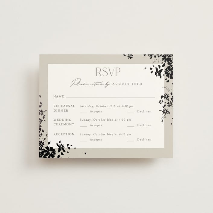"Bouquet Toss" - Foil-Pressed Multi-Event RSVP Cards in Smoke by Robert and Stella - Front