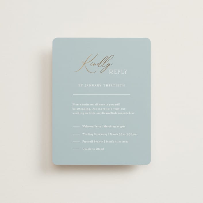 "Delicacy" - Foil-Pressed Multi-Event RSVP Cards in Dusty Blue by Angela Thompson - Front