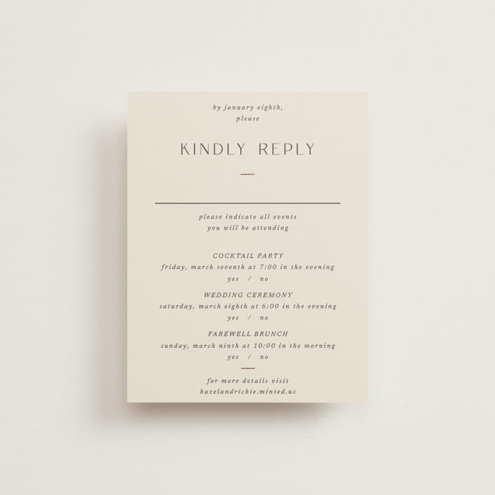 "Walnut" - Foil-Pressed Multi-Event RSVP Cards in Linen by Blustery August - Front