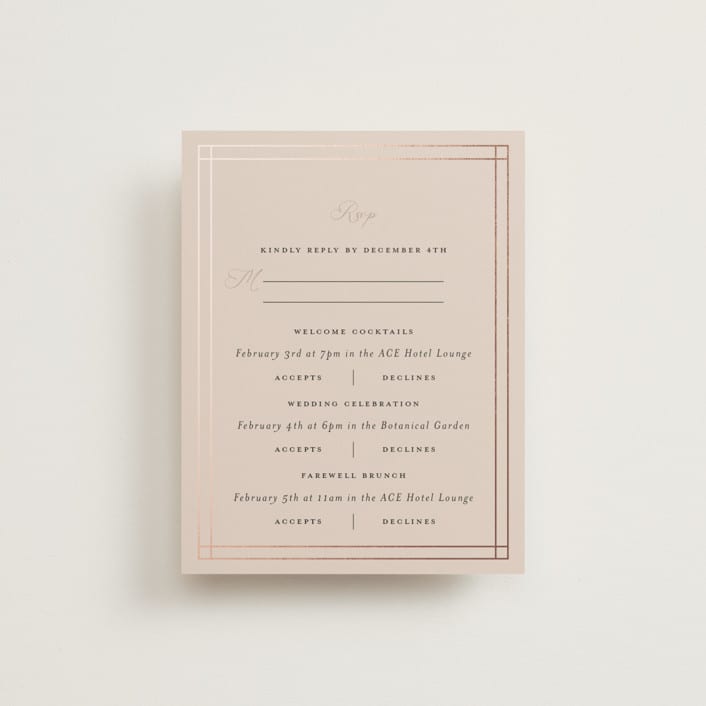 "Champagne" - Foil-Pressed Multi-Event RSVP Cards in Rose by Ani Somi - Front