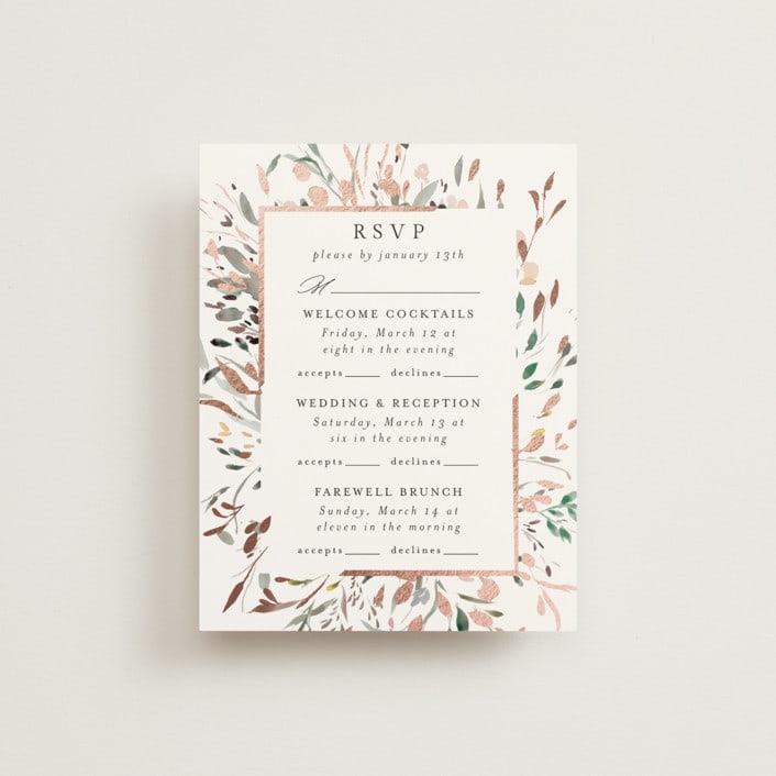 "Undone" - Foil-Pressed Multi-Event RSVP Cards in Garden by Itsy Belle Studio - Front