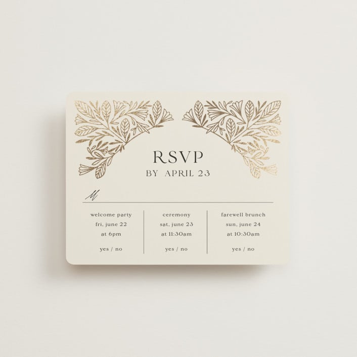 "Baroque" - Foil-Pressed Multi-Event RSVP Cards in Cream by Jen Owens - Front