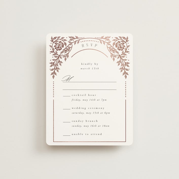 "Gilded nouveau frame" - Foil-Pressed Multi-Event RSVP Cards in Onyx by Ana de Sousa - Front