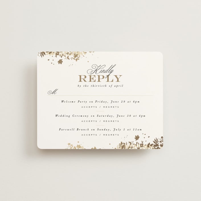 "Heritage" - Foil-Pressed Multi-Event RSVP Cards in Honeysuckle by Leah Bisch - Front