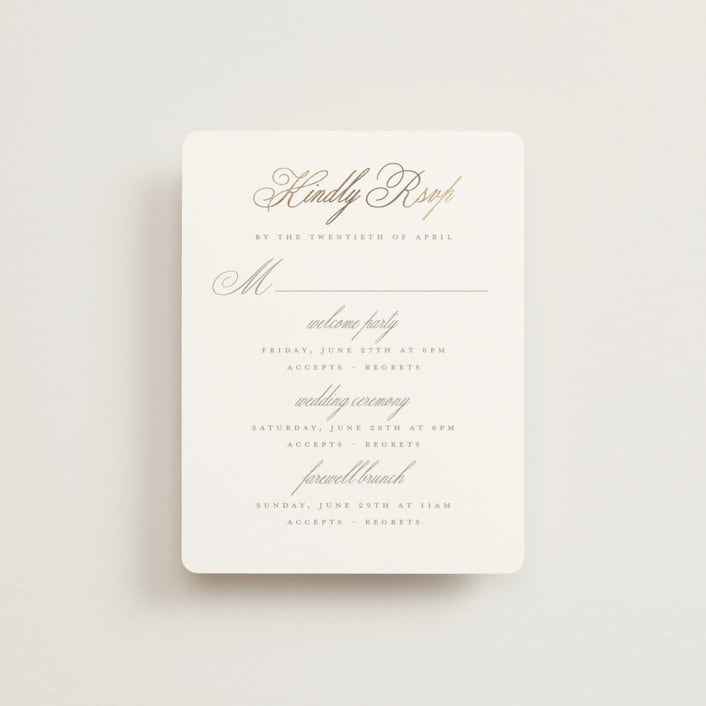 "Romantic Wreath" - Foil-Pressed Multi-Event RSVP Cards in Chantilly by Wildfield Paper Co - Front
