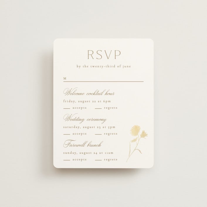 "The Romantic" - Foil-Pressed Multi-Event RSVP Cards in Buttercream by Kristie Kern - Front