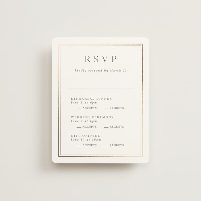 "Lustre" - Foil-Pressed Multi-Event RSVP Cards in Cloud by Nicole Walsh - Front