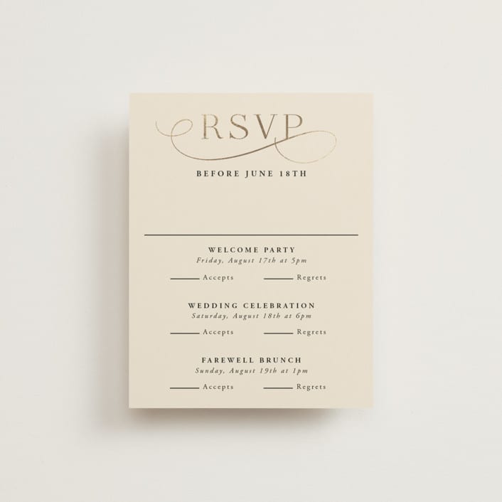 "Black Tie Affair" - Foil-Pressed Multi-Event RSVP Cards in Onyx by Hooray Creative - Front