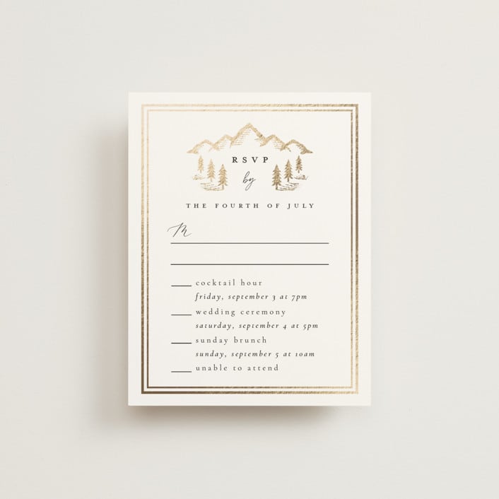 "Summit Serenity" - Foil-Pressed Multi-Event RSVP Cards in Quartz by Ana de Sousa - Front