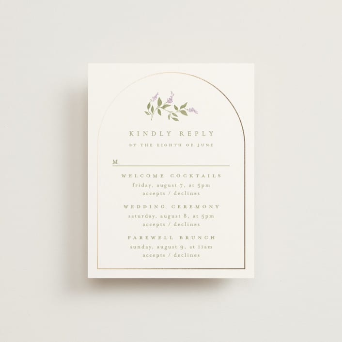 "Marmont" - Foil-Pressed Multi-Event RSVP Cards in Lilac by Kristie Kern - Front