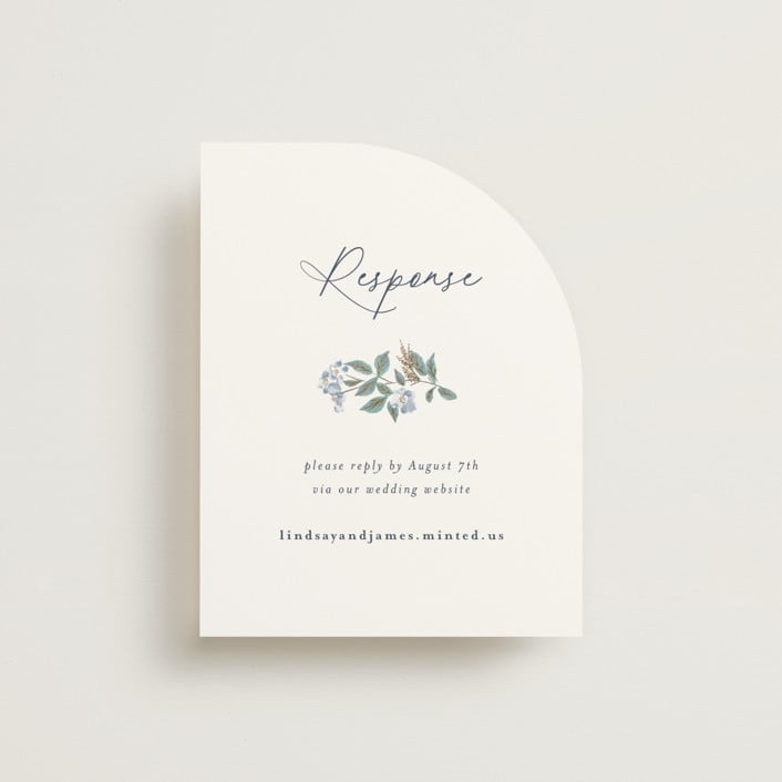 "Climbing Florals" - Foil-Pressed RSVP Online Enclosure Cards in Sapphire by Olivia Raufman - Front