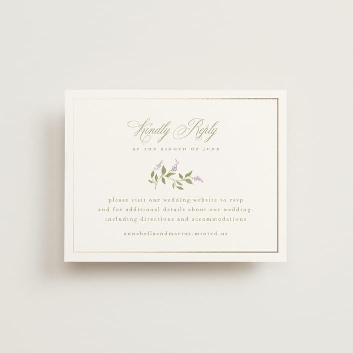 "Marmont" - Foil-Pressed RSVP Online Enclosure Cards in Lilac by Kristie Kern - Front