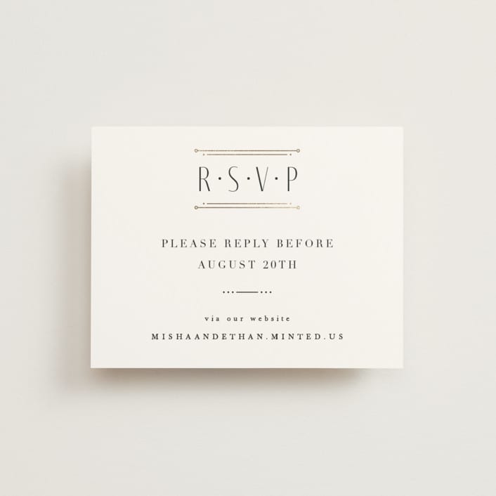 "Modern Deco" - Foil-Pressed RSVP Online Enclosure Cards in Sugar by Hooray Creative - Front