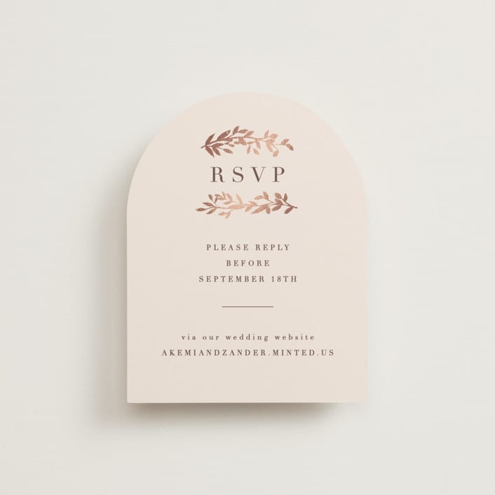 "Autumnal Arch" - Foil-Pressed RSVP Online Enclosure Cards in Blush by Hooray Creative - Front