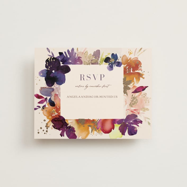 "Bouquet" - Foil-Pressed RSVP Online Enclosure Cards in Cream by Lori Wemple - Front