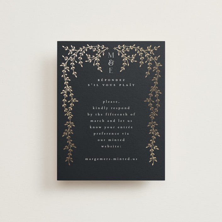 "Beautiful Chuppah" - Foil-Pressed RSVP Online Enclosure Cards in Midnight by Ana de Sousa - Front