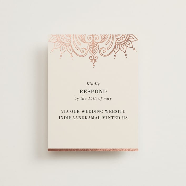"Regal Mehndi" - Foil-Pressed RSVP Online Enclosure Cards in Champagne Rose by Oma N. Ramkhelawan - Front