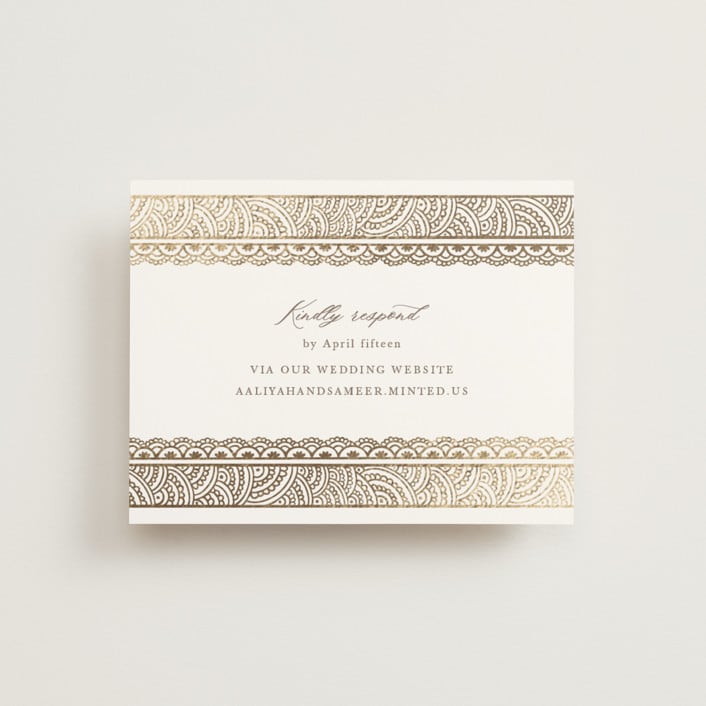 "Gilded Henna" - Foil-Pressed RSVP Online Enclosure Cards in Lily by Mansi Verma - Front