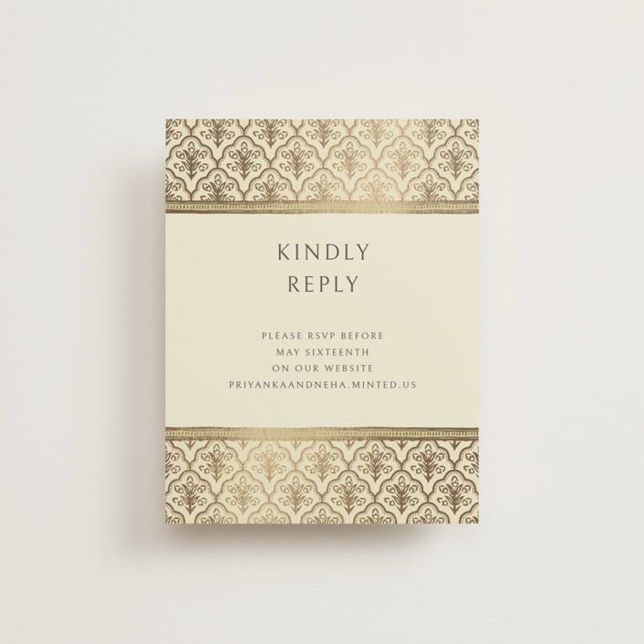 "Aatreya" - Foil-Pressed RSVP Online Enclosure Cards in Marigold by Pati Cascino - Front