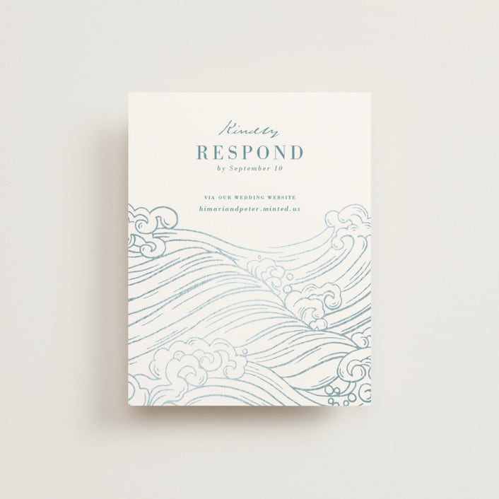 "waves" - Foil-Pressed RSVP Online Enclosure Cards in Aqua by Jessie Steury - Front