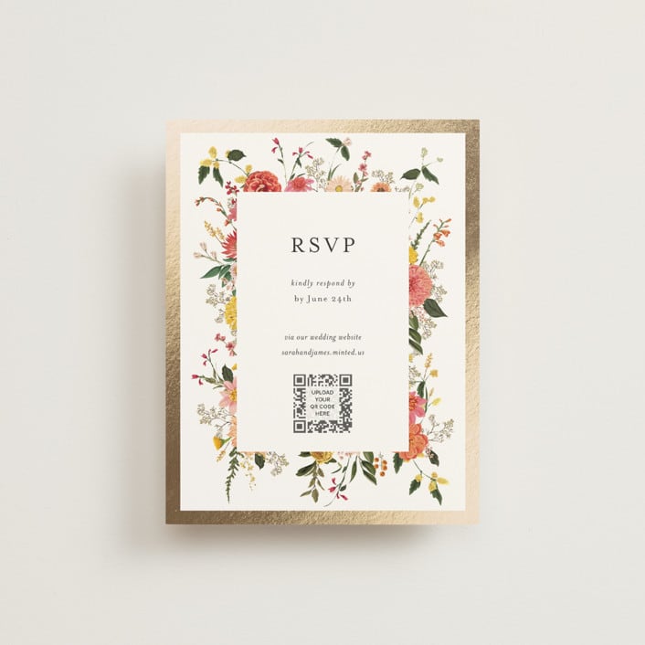 "Enchanting" - Foil-Pressed RSVP Online Enclosure Cards in Burgundy by Susan Moyal - Front