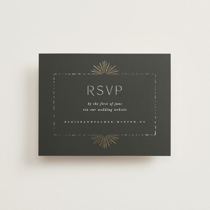 "Fringe" - Foil-Pressed RSVP Online Enclosure Cards in Midnight by Leah Bisch - Front