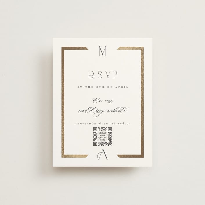 "Chisel" - Foil-Pressed RSVP Online Enclosure Cards in Quartz by Kristie Kern - Front
