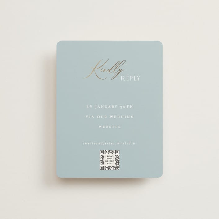 "Delicacy" - Foil-Pressed RSVP Online Enclosure Cards in Dusty Blue by Angela Thompson - Front