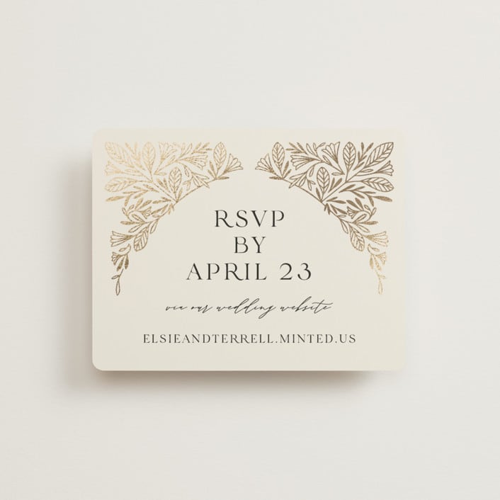 "Baroque" - Foil-Pressed RSVP Online Enclosure Cards in Cream by Jen Owens - Front
