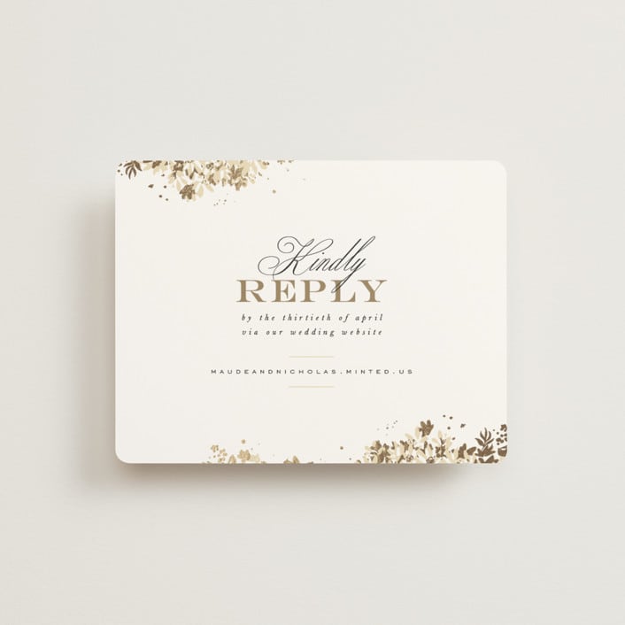 "Heritage" - Foil-Pressed RSVP Online Enclosure Cards in Honeysuckle by Leah Bisch - Front