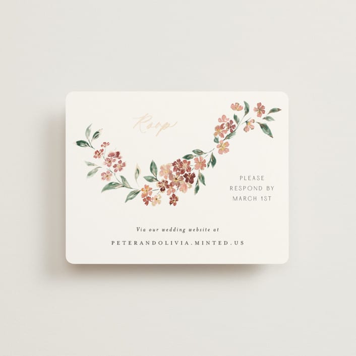 "Sweeping Vine" - Foil-Pressed RSVP Online Enclosure Cards in Dusty Rose by Itsy Belle Studio - Front