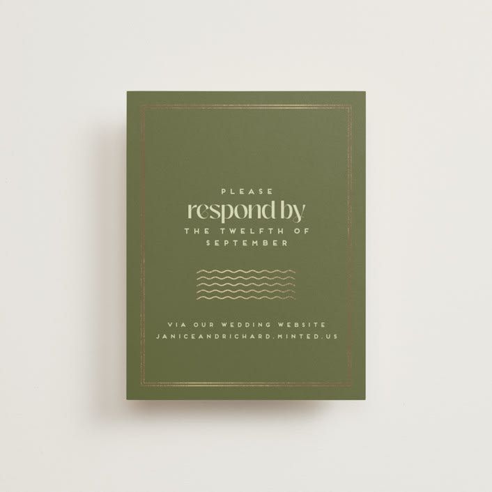 "News!" - Foil-Pressed RSVP Online Enclosure Cards in Kiwi by Claudia Orengo - Front