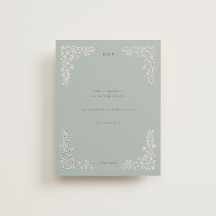 "Floral Romance" - Foil-Pressed RSVP Online Enclosure Cards in Something Blue by Gwen Bedat - Front